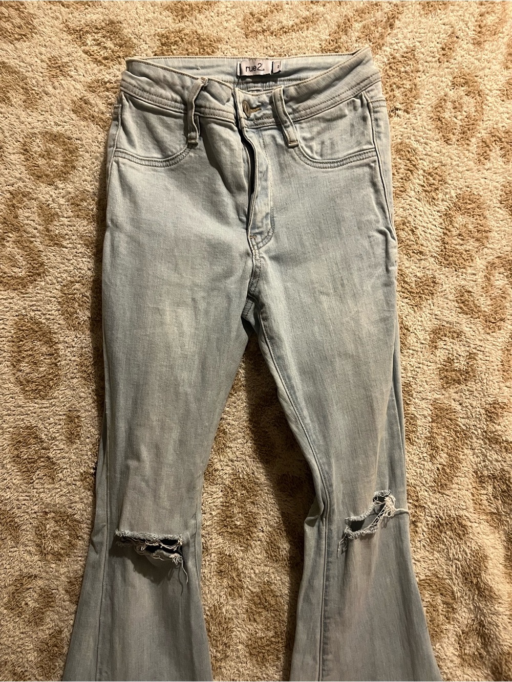 rue21 Light Blue Flare Jeans with Knee Rips